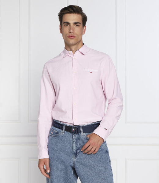 Różowa koszula Tommy Jeans z klasycznym kołnierzykiem