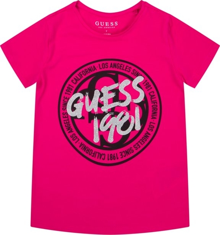 Różowa koszulka dziecięca Guess z krótkim rękawem