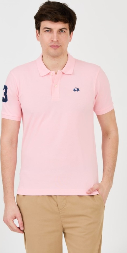 Różowa koszulka polo La Martina z krótkim rękawem w stylu casual