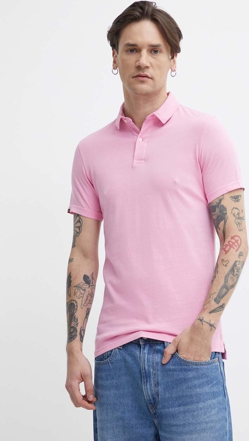 Różowa koszulka polo Superdry z krótkim rękawem