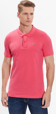 Różowa koszulka polo Tommy Jeans z krótkim rękawem