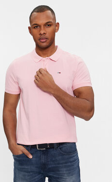 Różowa koszulka polo Tommy Jeans z krótkim rękawem w stylu casual