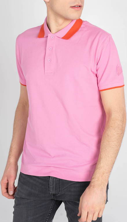 Różowa koszulka polo ubierzsie.com z krótkim rękawem w stylu casual
