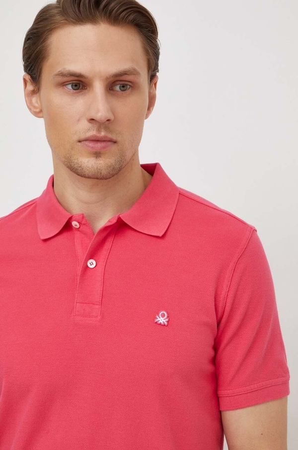 Różowa koszulka polo United Colors Of Benetton z bawełny w stylu casual
