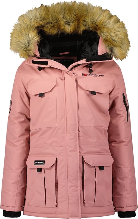 Różowa kurtka Geographical Norway krótka z kapturem w stylu casual