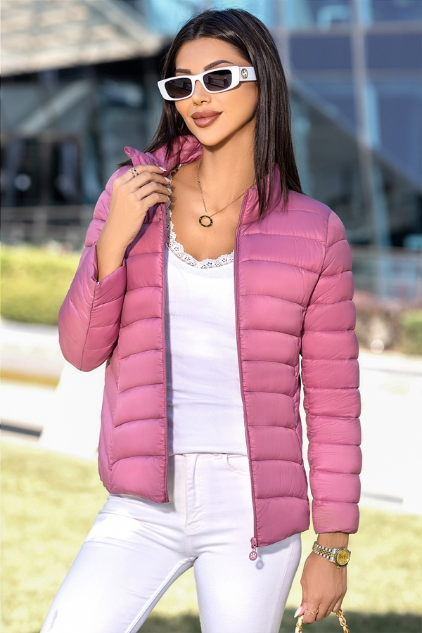 Różowa kurtka IVET w stylu casual krótka z tkaniny