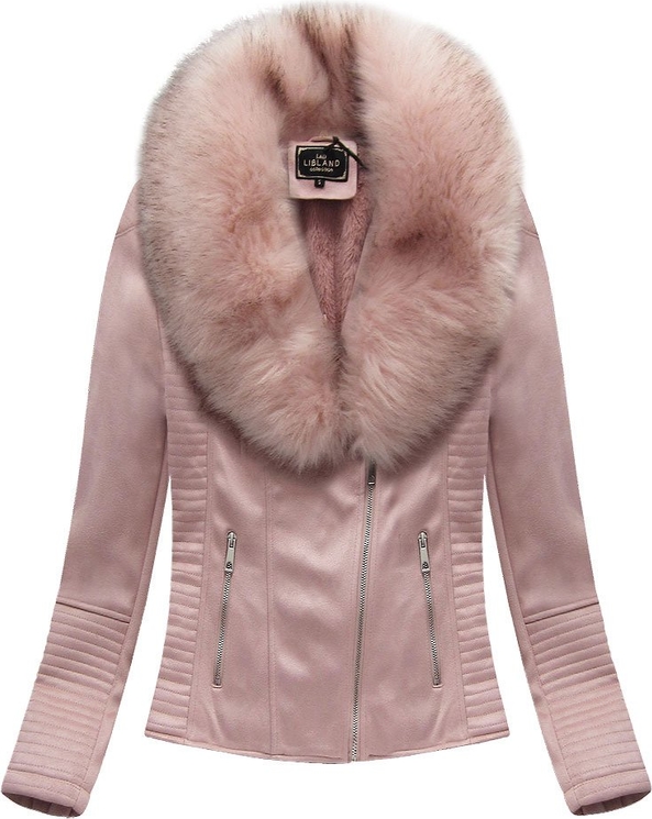 Różowa kurtka Libland ze skóry ekologicznej w rockowym stylu