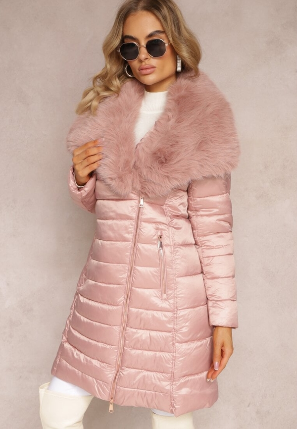 Różowa kurtka Renee długa w stylu casual