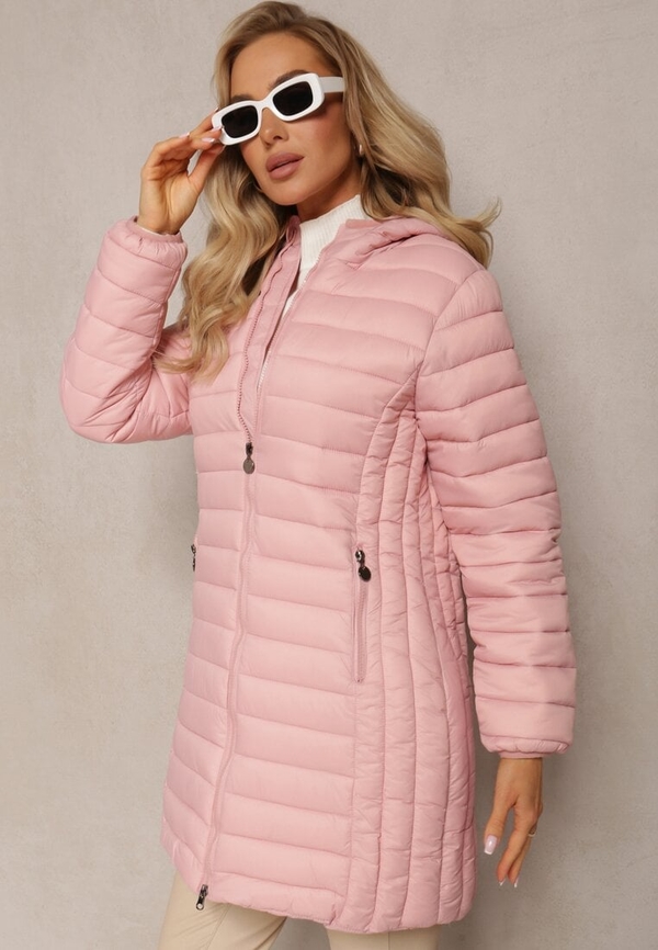 Różowa kurtka Renee w stylu casual długa