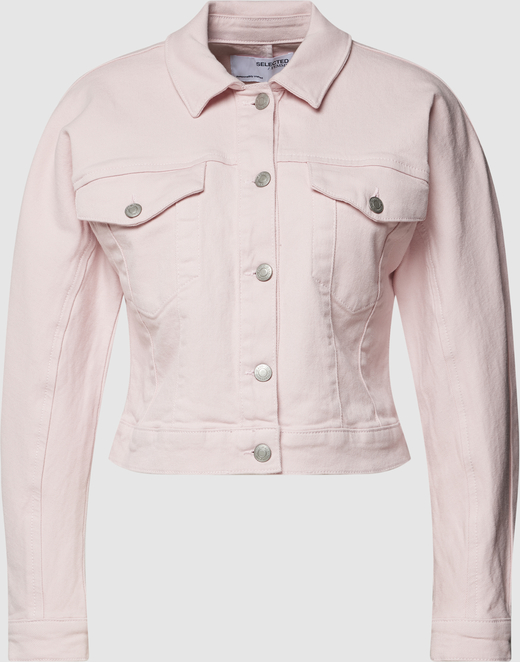 Różowa kurtka Selected Femme z jeansu krótka