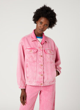 Różowa kurtka Wrangler z jeansu krótka w stylu casual