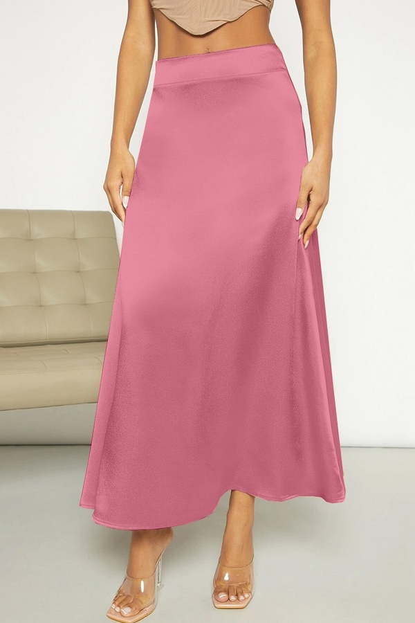 Różowa spódnica IVET z satyny w stylu casual