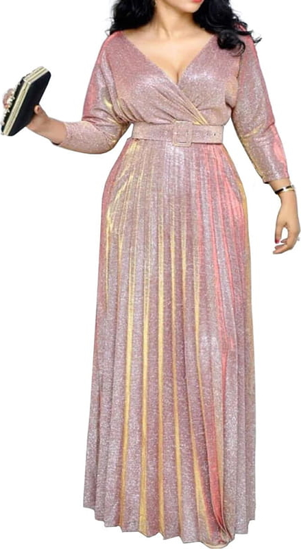 Różowa sukienka Arilook maxi z długim rękawem