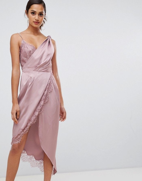 Różowa sukienka Aso Design na ramiączkach asymetryczna