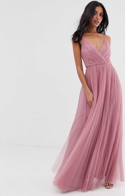 Różowa sukienka Asos Design z dekoltem w kształcie litery v
