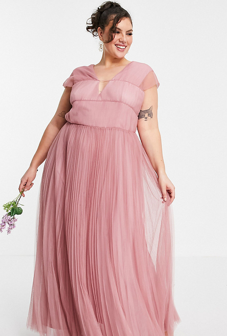 Różowa sukienka Asos z tiulu maxi