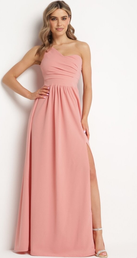 Różowa sukienka born2be maxi bez rękawów z dekoltem w kształcie litery v