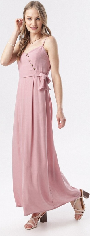 Różowa sukienka born2be maxi na ramiączkach