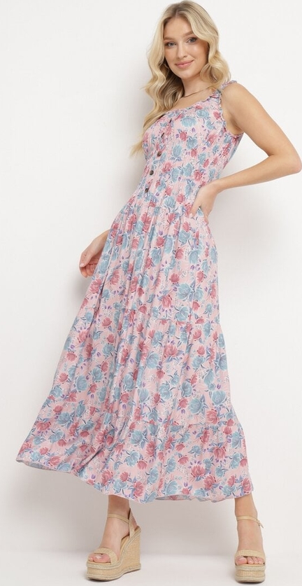 Różowa sukienka born2be w stylu klasycznym z bawełny maxi