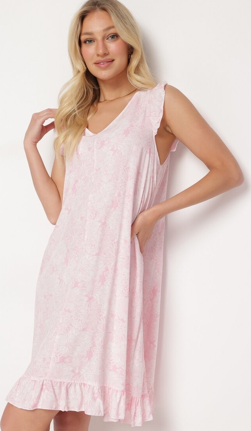 Różowa sukienka born2be z bawełny z dekoltem w kształcie litery v mini