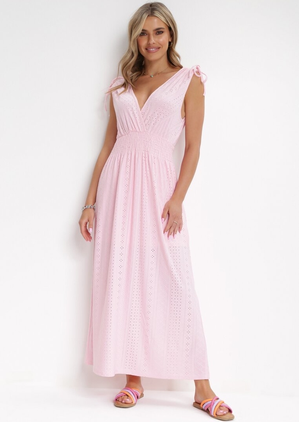 Różowa sukienka born2be z dekoltem w kształcie litery v