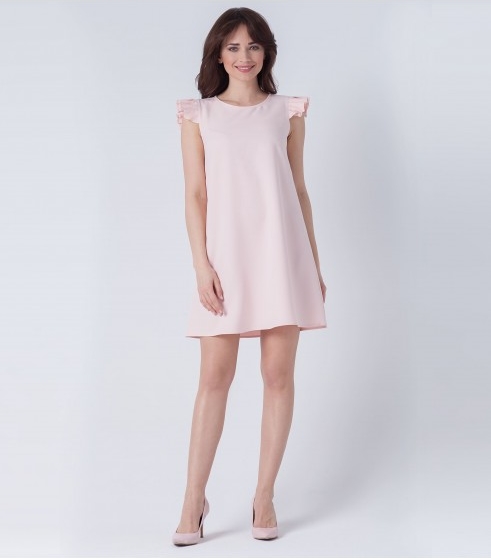Różowa sukienka butik-choice.pl z krótkim rękawem z okrągłym dekoltem