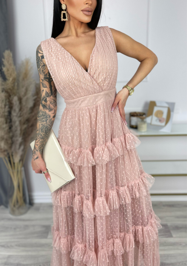 Różowa sukienka Butik Lalala maxi bez rękawów