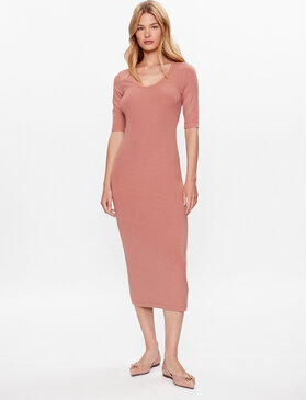 Różowa sukienka Calvin Klein z krótkim rękawem midi
