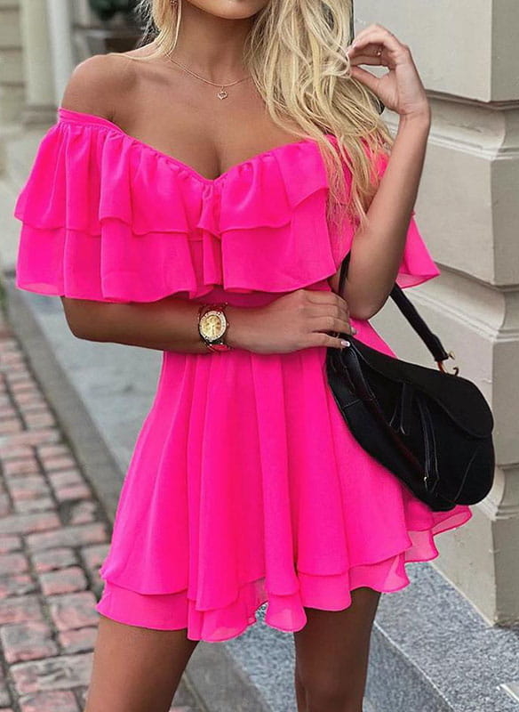 Różowa sukienka Cikelly dopasowana hiszpanka mini