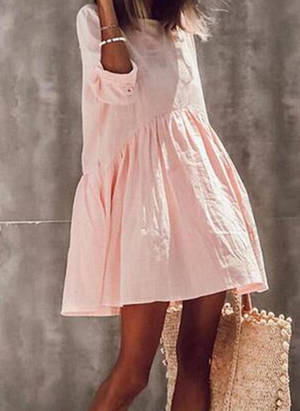 Różowa sukienka Cikelly z długim rękawem mini