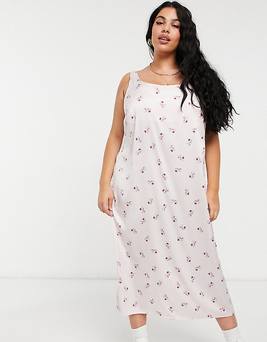 Różowa sukienka Cotton:on Plus midi z dekoltem w kształcie litery v