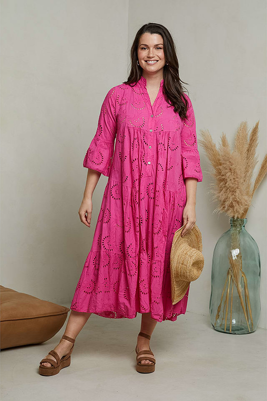 Różowa sukienka Curvy Lady maxi z bawełny oversize