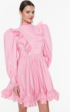 Różowa sukienka Custommade w stylu casual mini z długim rękawem
