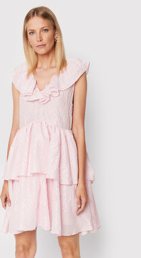 Różowa sukienka Custommade z krótkim rękawem z dekoltem w kształcie litery v mini