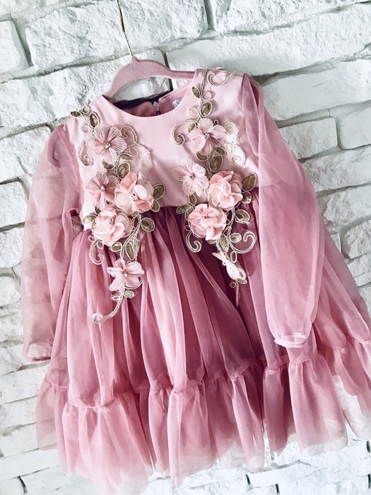 Różowa sukienka dziewczęca La Perełka w kwiatki