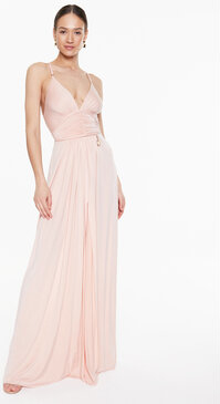 Różowa sukienka Elisabetta Franchi maxi z dekoltem w kształcie litery v
