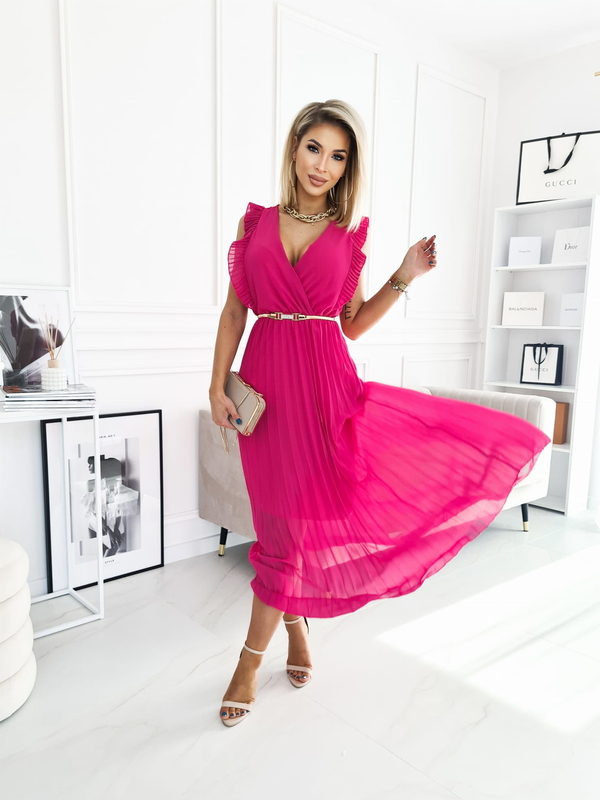 Różowa sukienka Fashionyou z krótkim rękawem maxi