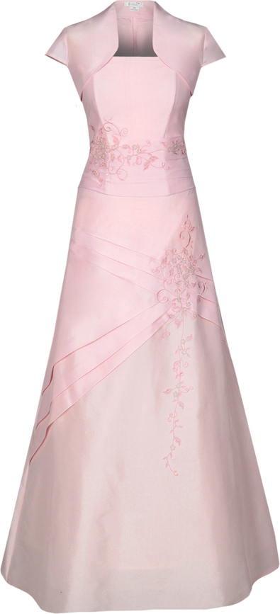 Różowa sukienka Fokus maxi rozkloszowana z krótkim rękawem