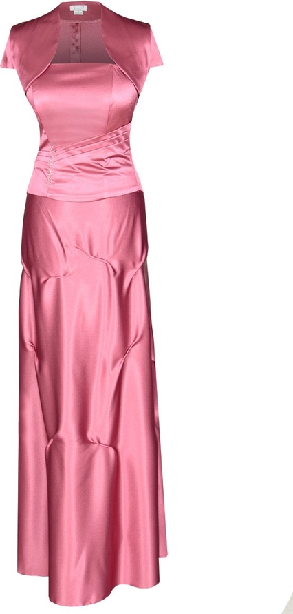 Różowa sukienka Fokus maxi z satyny z krótkim rękawem