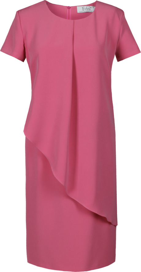 Różowa sukienka Fokus midi asymetryczna w stylu klasycznym