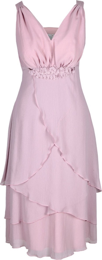Różowa sukienka Fokus midi z dekoltem w kształcie litery v asymetryczna