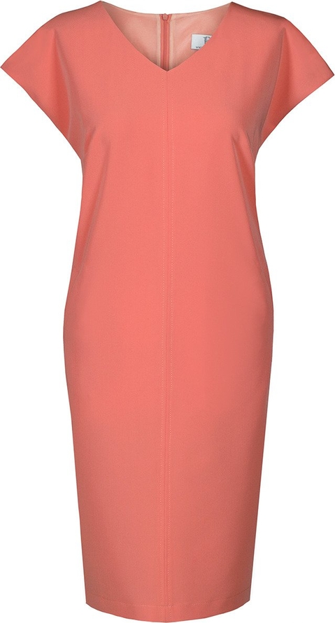 Różowa sukienka Fokus w stylu casual z krótkim rękawem z tkaniny