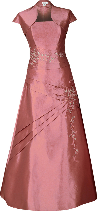 Różowa sukienka Fokus z krótkim rękawem maxi rozkloszowana