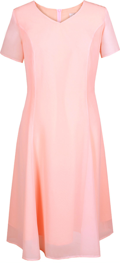 Różowa sukienka Fokus z krótkim rękawem z okrągłym dekoltem