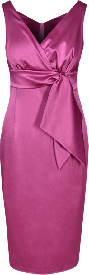 Różowa sukienka Fokus z tkaniny midi z krótkim rękawem
