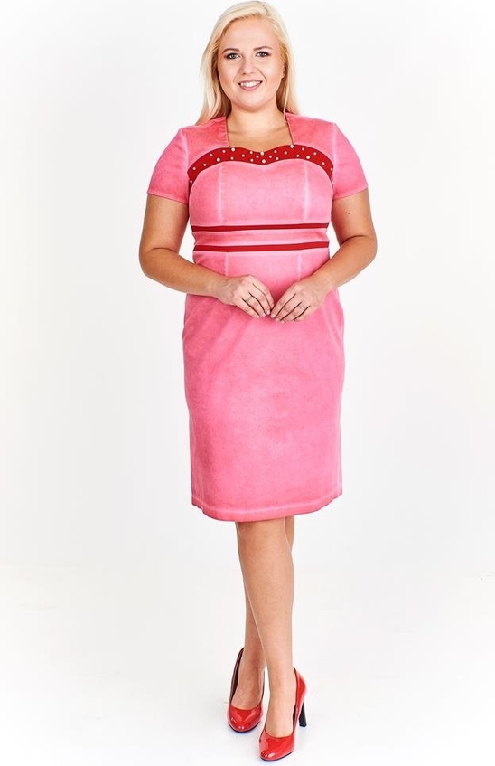 Różowa sukienka Fokus z tkaniny w młodzieżowym stylu z krótkim rękawem