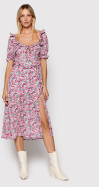 Różowa sukienka For Love & Lemons z krótkim rękawem midi w stylu casual