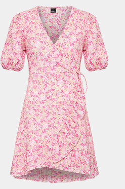 Różowa sukienka Gina Tricot z dekoltem w kształcie litery v z krótkim rękawem