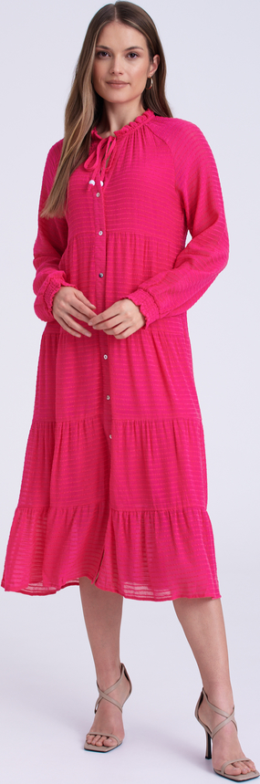 Różowa sukienka Greenpoint midi z długim rękawem