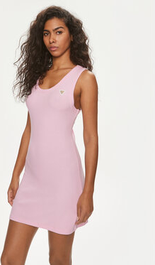 Różowa sukienka Guess w stylu casual bez rękawów dopasowana